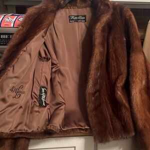 Mink jacket pockets, one hook for closure that you cannot c it